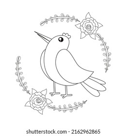 Einziger süßer Vogel auf floralem Rahmen Vektorgrafik