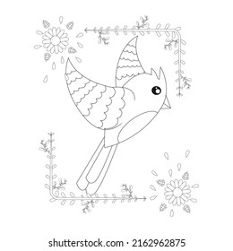 Isolated cute bird in a floral frame Vector illustration