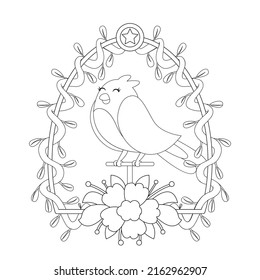 Isolated cute bird in a floral frame Vector illustration