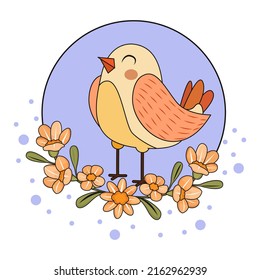 Isolated cute bird in a floral frame Vector illustration