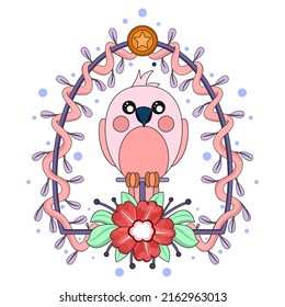Isolated cute bird in a floral frame Vector illustration