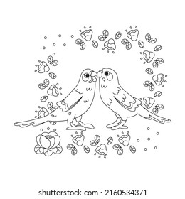 Isolated cute birds in a floral frame Vector illustration