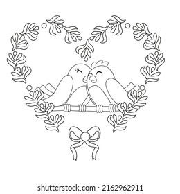 Isolated cute birds in love Floral frame Vector illustration
