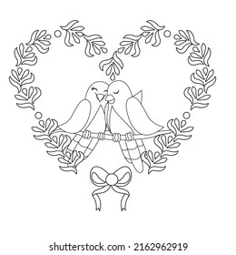Isolated cute birds in love Floral frame Vector illustration