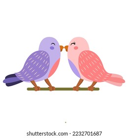 Isolated cute birds in love Floral frame Vector