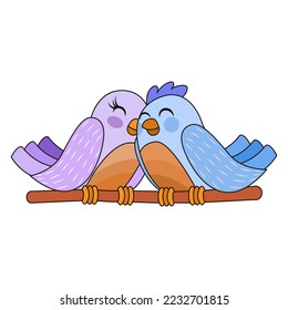 Isolated cute birds in love Floral frame Vector