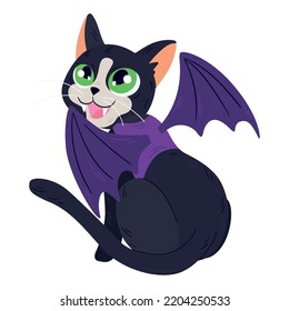 Isolated cute black cat with a halloween demon costume Vector