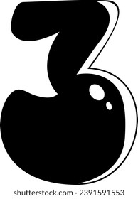 Isolated cute black silhouette of the number three. Icon. Clipart. Vector illustration.