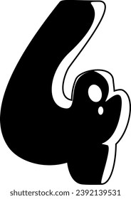 Isolated cute black silhouette of the number four. Icon. Clipart. Vector illustration.