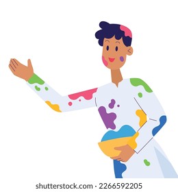 Isolated cute boy character playing with paint Vector illustration