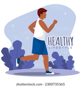 Isolated cute boy healthy abstract character running Healthy lifestyle Vector