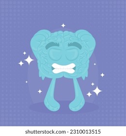 Isolated cute brain cartoon character freezing Vector illustration