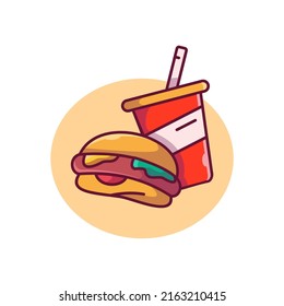 Isolated cute burger and beverage simple vector logo design