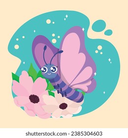 Isolated cute butterfly flying on a flower Vector