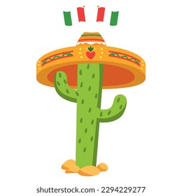 Isolated cute cactus with a traditional mexican hat Vector