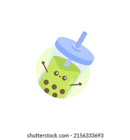 Isolated cute cap matcha boba simple vector logo design