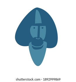 Isolated cute cartoon blue face of monkey. Hand drawn vector illustration.