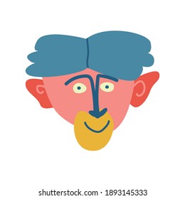 Caricatura aislada y bonita cara de mono. Ilustración vectorial dibujada a mano.