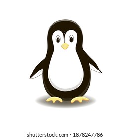 Isolated Cute cartoon penguin element In a calm standing position on a white background. Penguin Day. January 20th Vector suitable for themed posters, children's illustrations and banners.