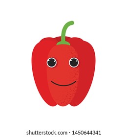 Isolated cute cartoon red pepper drawing. Organic paprica character vector illustration. Emoji. Smiley face