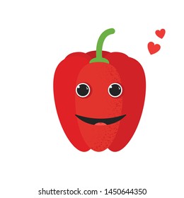 Isolated cute cartoon red pepper drawing. Organic paprica character vector illustration. Emoji. Smiling Face With Heart