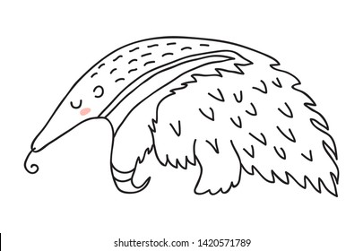 Isolated cute cartoon sleeping anteater vector illustration