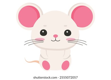 Isolated cute cartoon white mouse. Kawaii mouse. Vector illustration