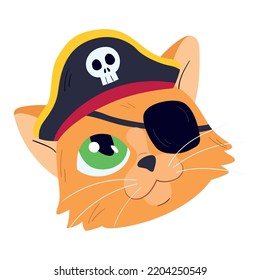 Isolated cute cat avatar with a halloween pirate costume Vector