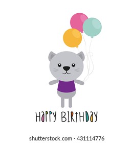 Isolated cute cat with balloons on a white background