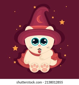 Isolated cute cat cartoon character with a witch costume Vector