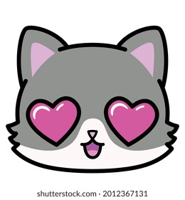 Isolated cute cat emoji in love Vector illustration