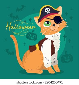 Isolated cute cat with a halloween pirate costume Vector