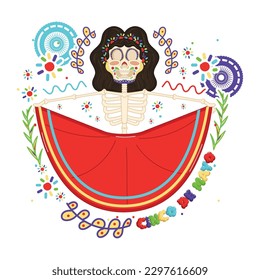 Dibujo aislado de una catrina linda Cinco de mayo Vector