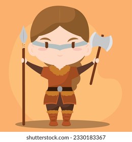 Isolated cute chibi female viking character Vector