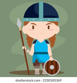 Isolated cute chibi female viking character Vector