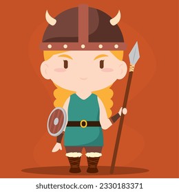 Isolated cute chibi female viking character Vector