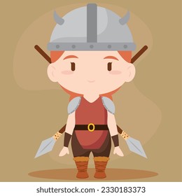 Isolated cute chibi female viking character Vector