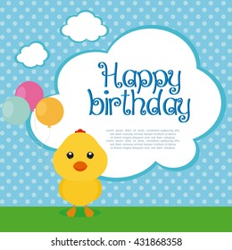 Isolated cute chicken with balloons on a textured background
