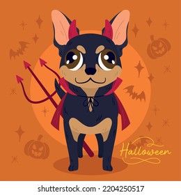 Isolated cute chihuahua dog with a halloween demon costume Vector