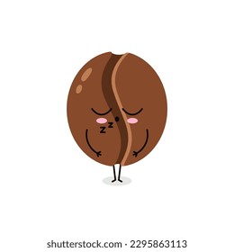 Isolated cute coffee beans on white background, simple vector cute coffee beans expressions sleep