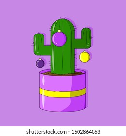 Isolated cute colorful cactus. Vector cartoon illustration. Christmas concept. Flat design.