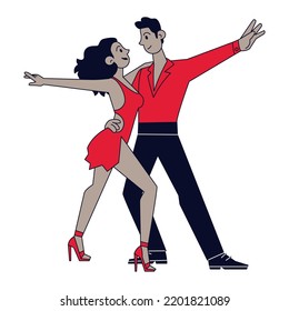 Isolated cute couple dancer characters dancing to salsa music concept Vector