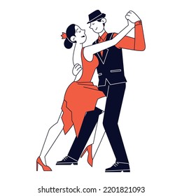 Isolated Cute Couple Dancing To Tango Music Concept Vector