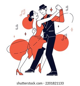 Isolated Cute Couple Dancing To Tango Music Concept Vector