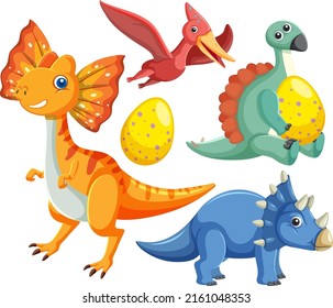 Isolated cute dinosaurs cartoon characters illustration