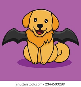 Isolated cute dog and bat Halloween costume  Happy Halloween illustration  Vector image in cartoon style  It can be used for sticker  patch  phone case  poster  t  shirt  mug   other design 