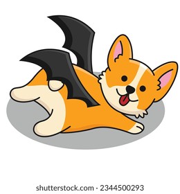 Isolated cute dog and bat Halloween costume  Happy Halloween illustration  Vector image in cartoon style  It can be used for sticker  patch  phone case  poster  t  shirt  mug   other design 