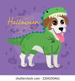 Isolated Cute Dog With A Halloween Dinosaur Costume Vector