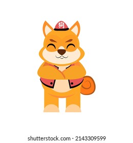 Isolated cute dog with traditional chinese clothes Zodiac sign Vector illustration