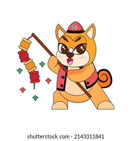 Isolated cute dog with traditional chinese clothes Zodiac sign Vector illustration